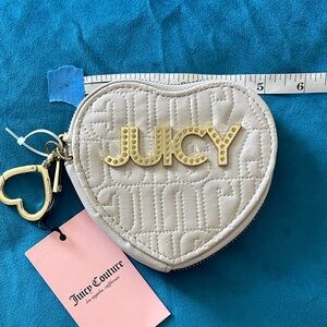 Juicy Couture Cream Quilted Heart Coin Pouch with Gold Logo putty